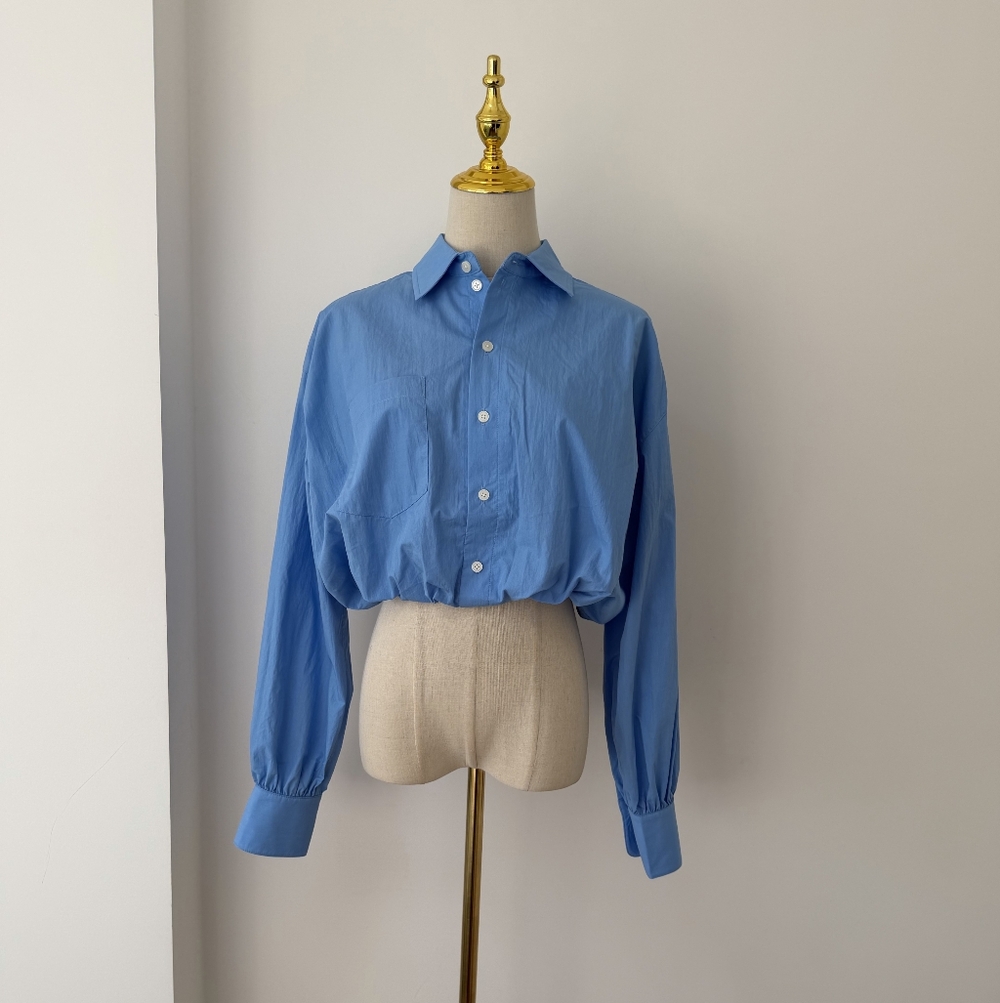 Helsa Bubble Shirt in Tech Poplin in Classic Blue - Picture 7 of 15